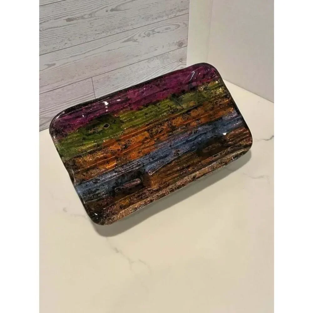 VTG GLASS TRAY …Hand Painted Can be used as a Jewelry Tray or Riser